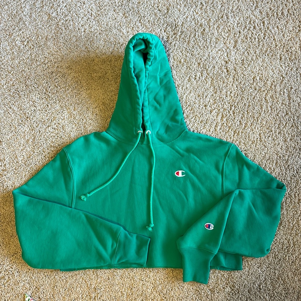 Women’s Champion Reserve Weave Green Cropped Hoodie, Size S